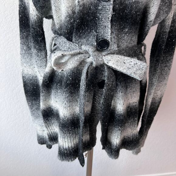 Vintage Y2K Wool Blend Button Up Cardigan Sweater Belted Black White Medium - Picture 11 of 15